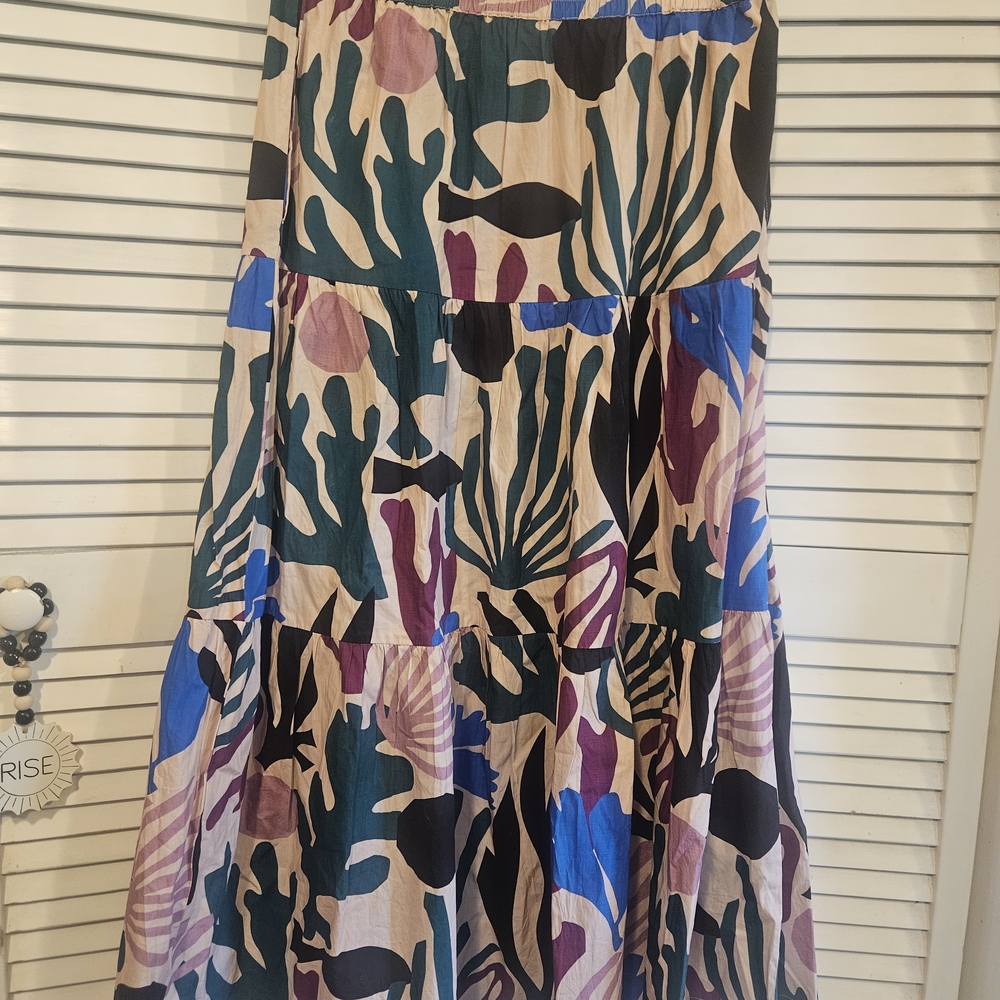 Oliphant Blue and Pink Tiered Maxi Skirt Resort Wear
